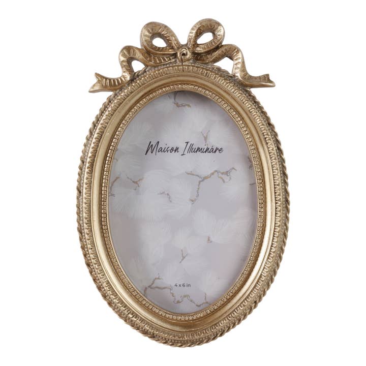 Sagebrook Home - Wholesale Picture Frame - Gold 4x6 in. Polyresin Oval Coquette Photo Frame with Bow3