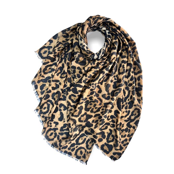 Classic leopard print light weight scarf for wholesale by London Scarves