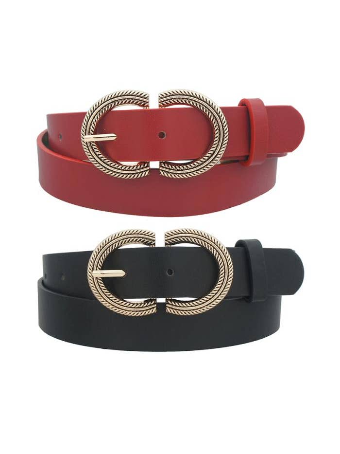DOUBLE U BUCKLE BELT 2 PC SET 2IW-28013AGO for wholesale by anbfashion