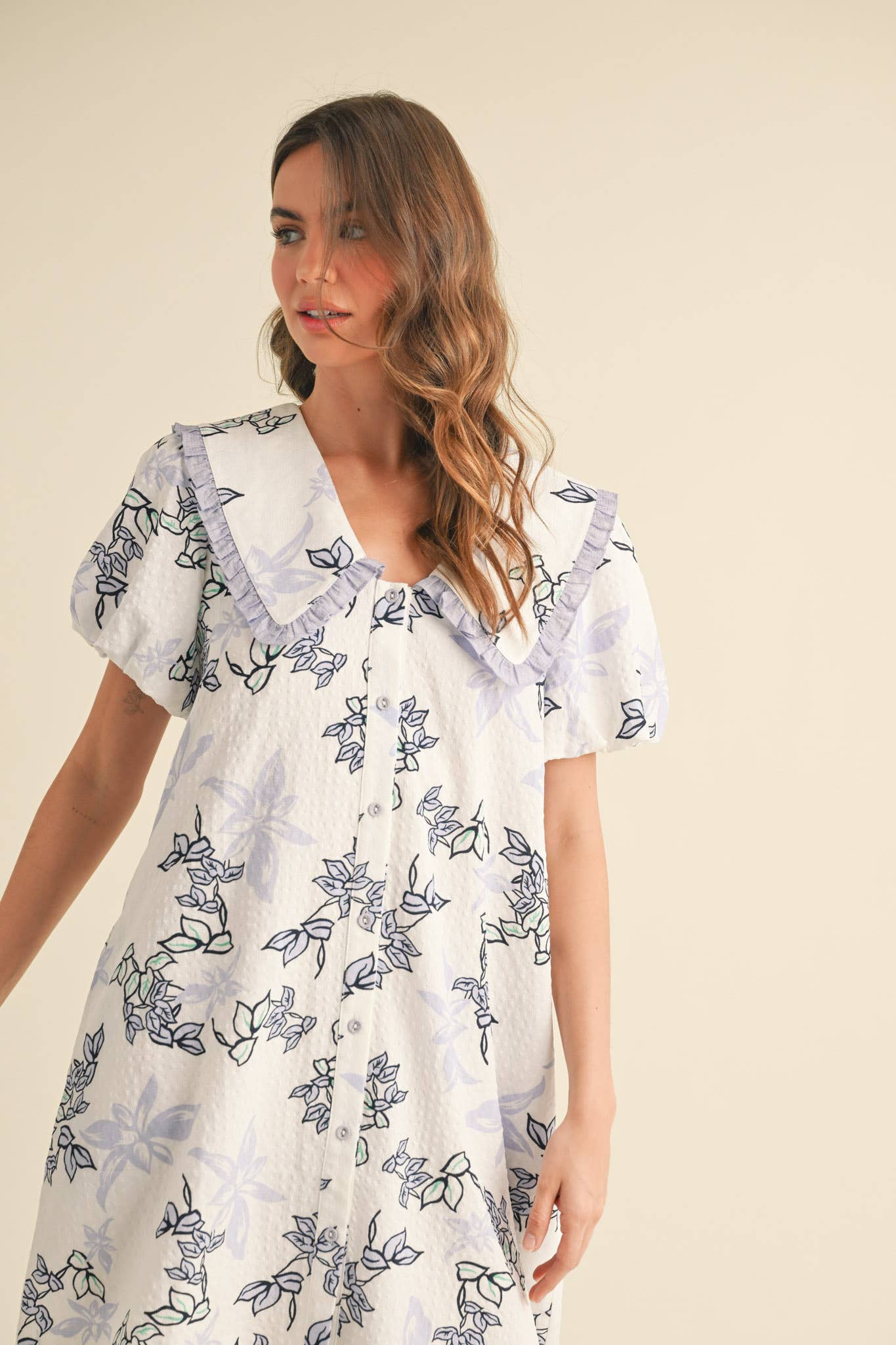 &MERCI - Wholesale Dress - Women's - DOLL COLLAR BUTTON DOWN FLORAL MINI DRESS MDR38790