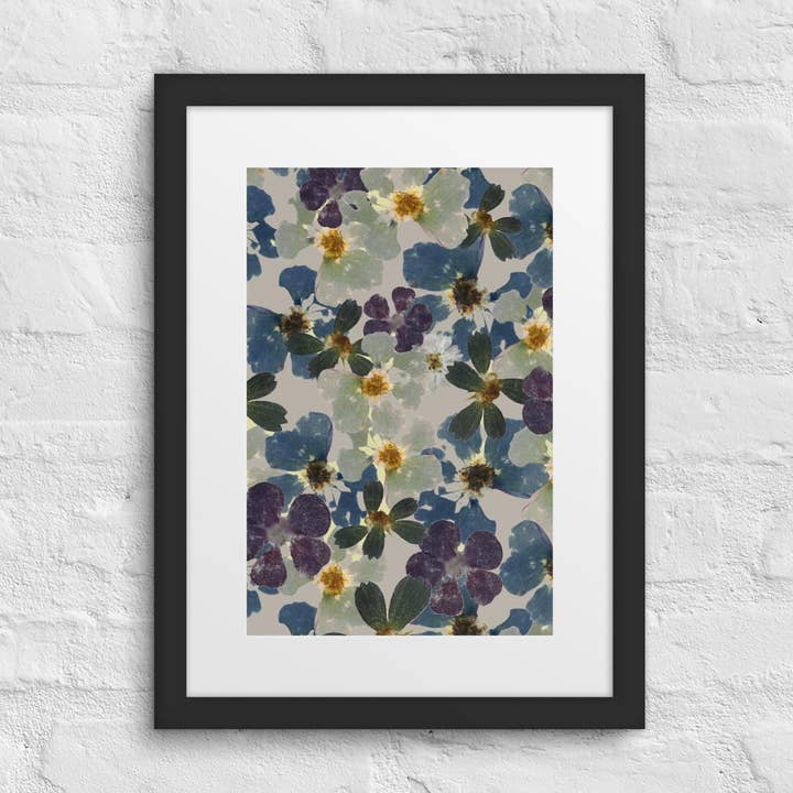 Grey Hammered Flowers Framed Poster for wholesale by Milosh Design