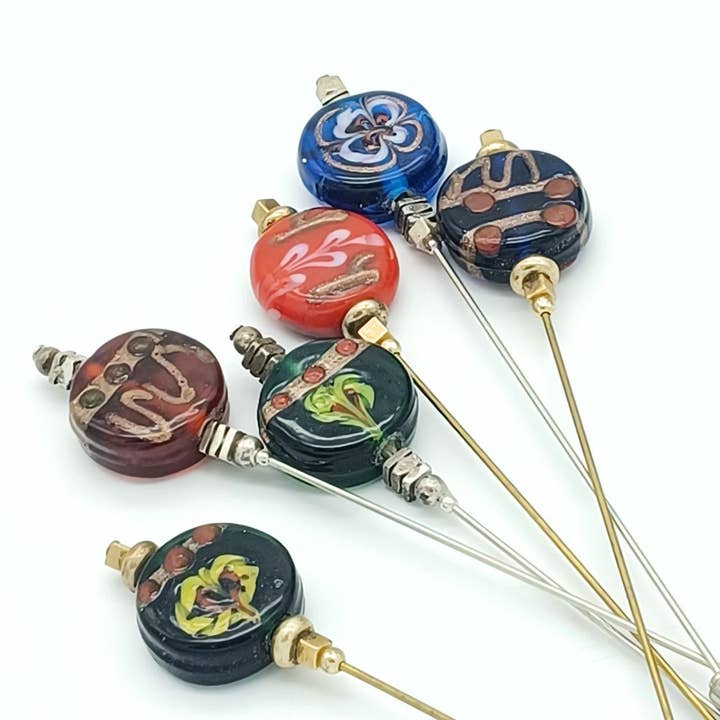 Hat pin - Scarf pin with Bohemian glass beads round for wholesale by perleperle