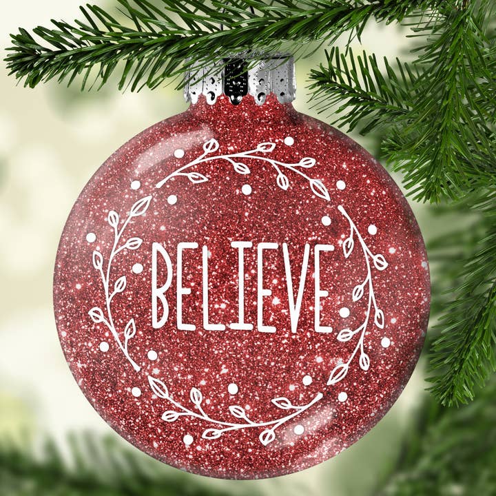 Adorno de Navidad Believe Glitter para venta al por mayor de Sparkling Magnolia LLC