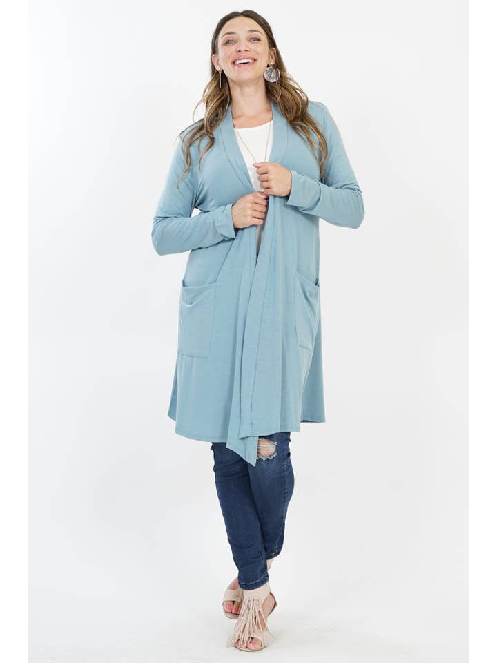 42POPS - Wholesale Cardigan - Women's - ..SI-7552 Plus Knee Length Slouchy Pocket Open Cardigan12