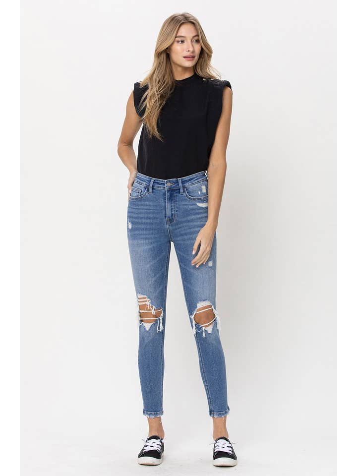 HEY SUN HIGH RISE DISTRESSED ANKLE SKINNY JEANS T5334 for wholesale on Faire