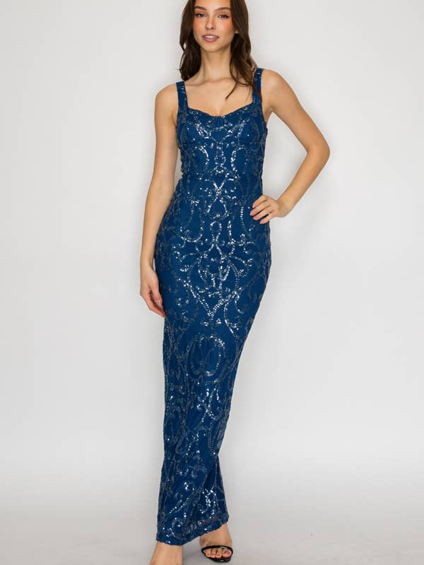 CD55663 : ROBE MAXI CORSET EN MAILLE À PAILLETTES pour la vente par Lovesome