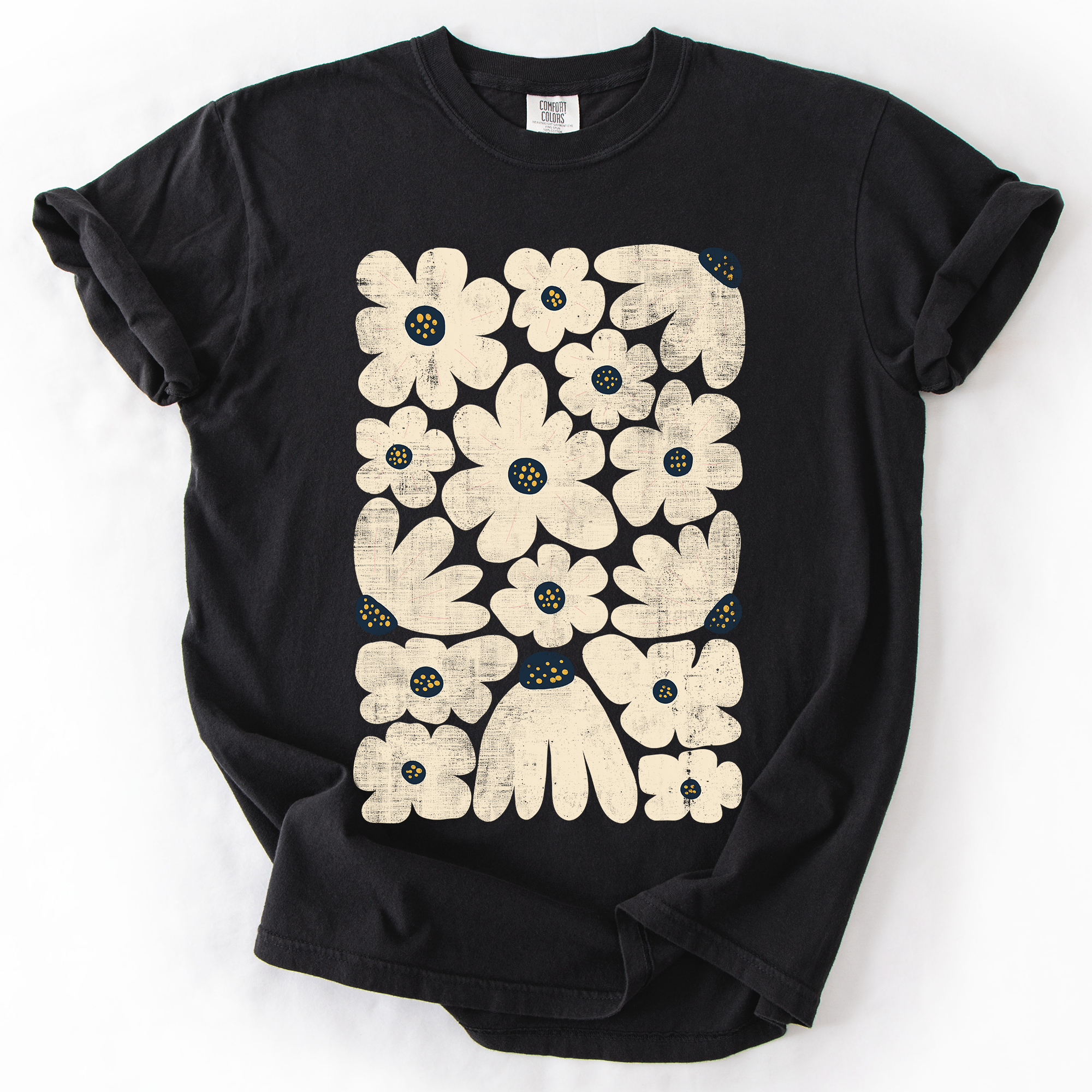 Refinery Number One LLC - Wholesale T-Shirt (Graphic) - Unisex - Cream Daisy Allover Floral, Vintage Boho, Nature T-Shirt1