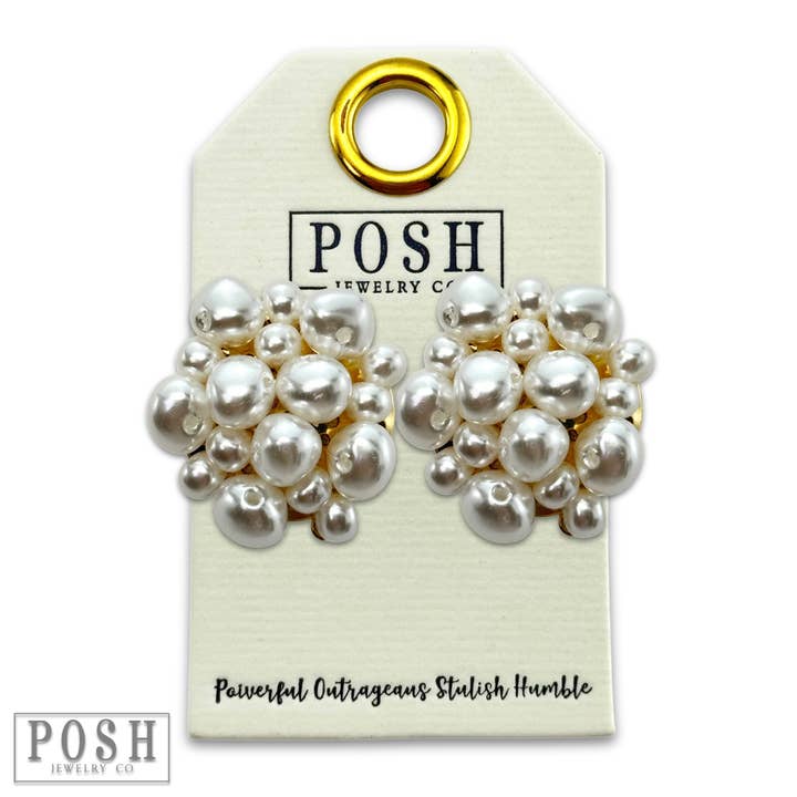 Gold Pearl cluster post earring for wholesale on Faire4