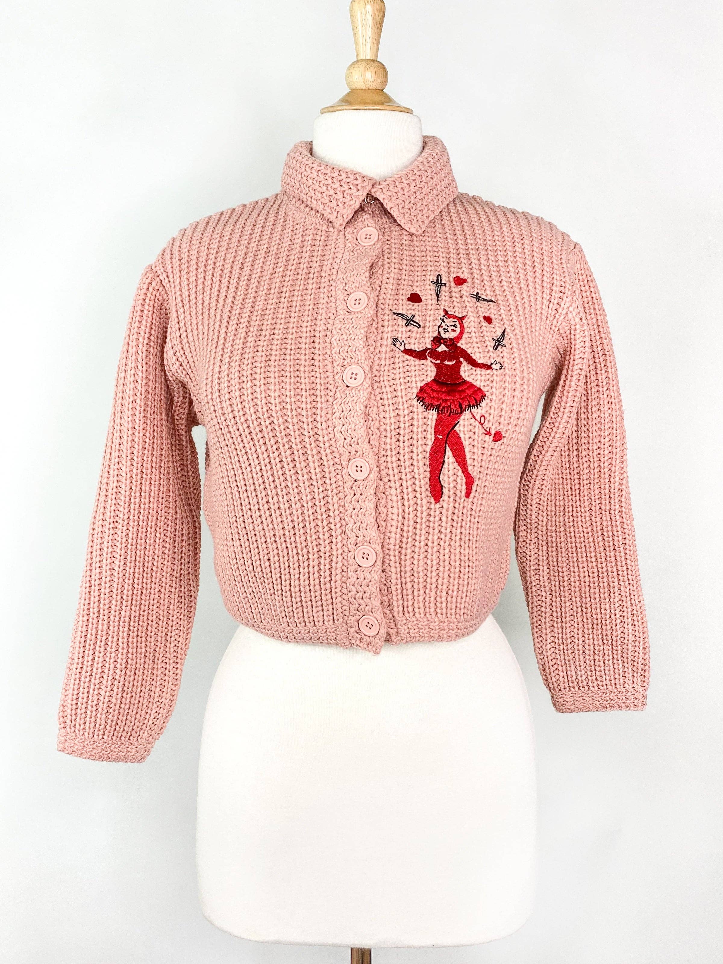 Mischief Made - Wholesale Knit Sweater - Women's - Dagger Devil Cropped Sweater in Peach6