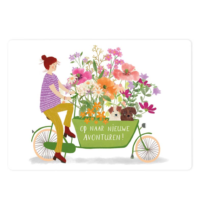 The Lemonbird - Wholesale Everyday Greeting Card - Card 'Cargo Bike Flowers' + text 'on to new adventures!'0