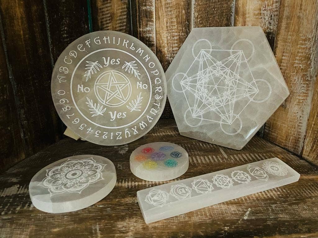 AWGifts Europe – Engroshandel Spirituelle sten og krystaller – SelCP-02 Lille opladeplade 8 cm med mandaladesign1