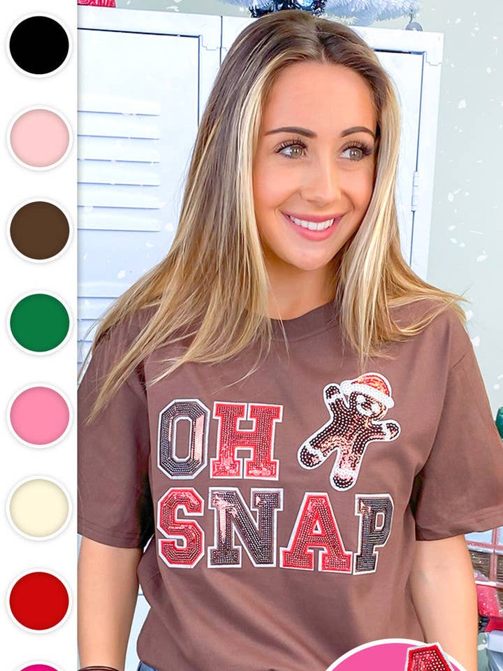 T-shirt graphique de Noël à sequins Oh Snap Fun pour la vente par Sugar Stitch