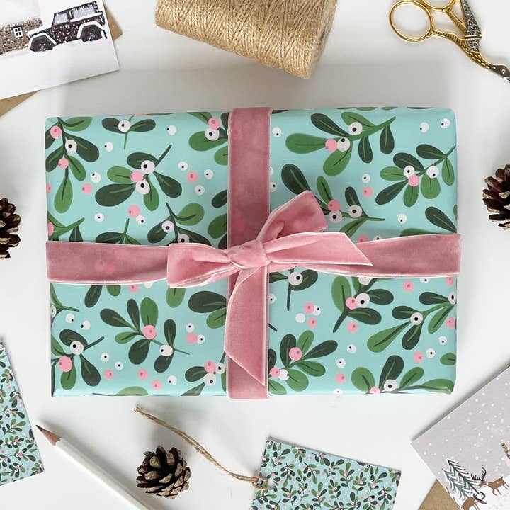 Jul AQUA mistel gåva Wrap för wholesale av Lomond Paper Co