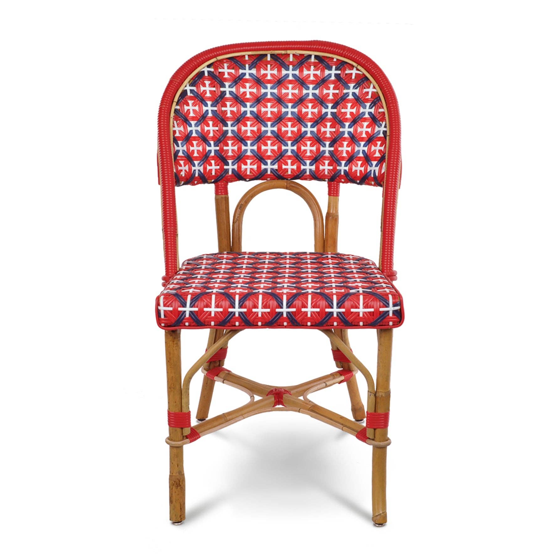 BONNECAZE - Wholesale Chair - Valence French Bistro Rattan Chair - Crosses - Red/Navy Blue/White1