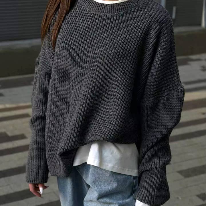 Rosa Clothing - Wholesale Knit Sweater - Women's - Trendy Crewneck Loose Knit Sweater