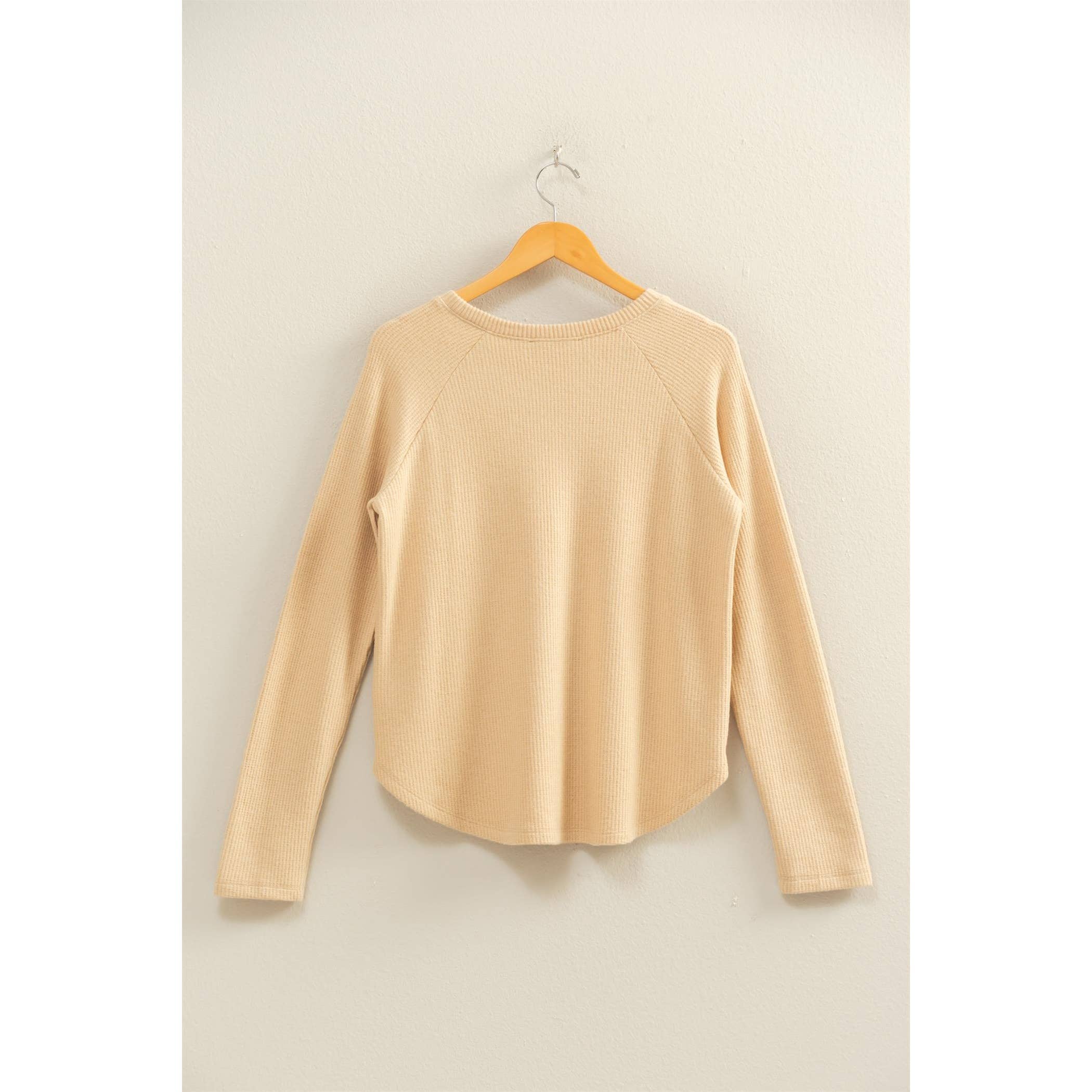 Double Zero - Wholesale Shirt - Women's - Brushed Waffle Raglan Long Sleeve Casual Top21