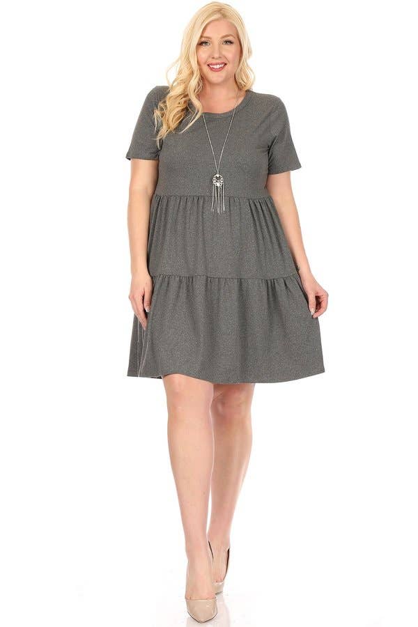 VIBE Apparel Co – wholesale Klänning - Dam – Plus borstad kortärmad baby docka klänning med 2 tier kjol6