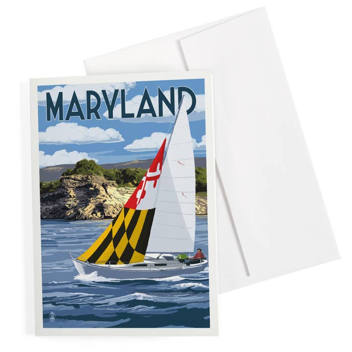 GREETING CARD Maryland, Sloop Sailboat & Lake for wholesale by Lantern Press