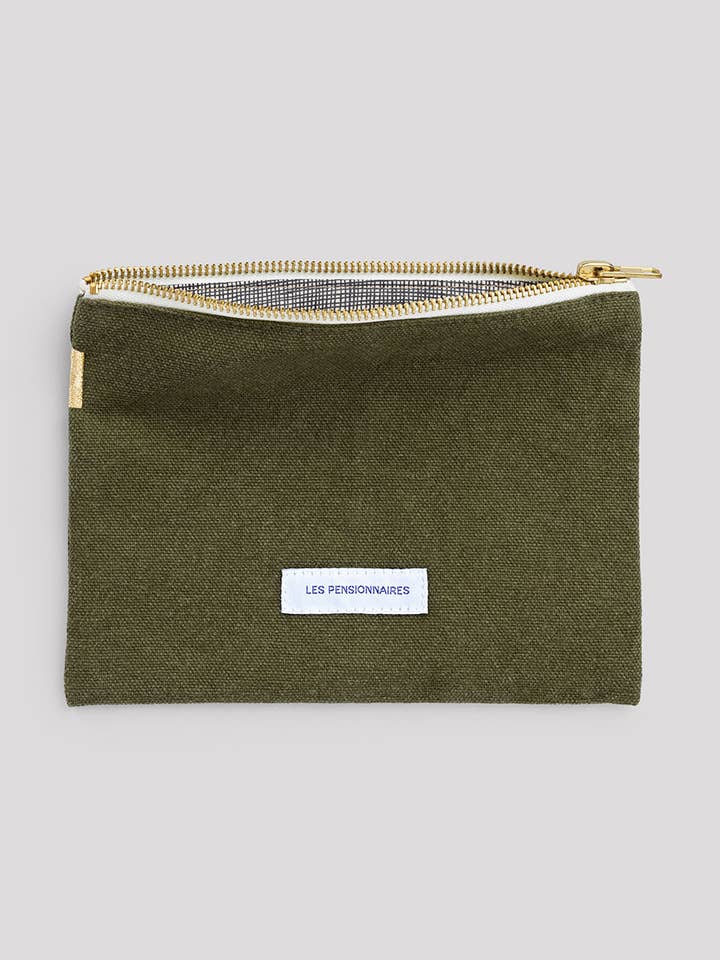 Petite Pochette En Toile De Coton Bio Vert câpre pour la vente par Les Pensionnaires