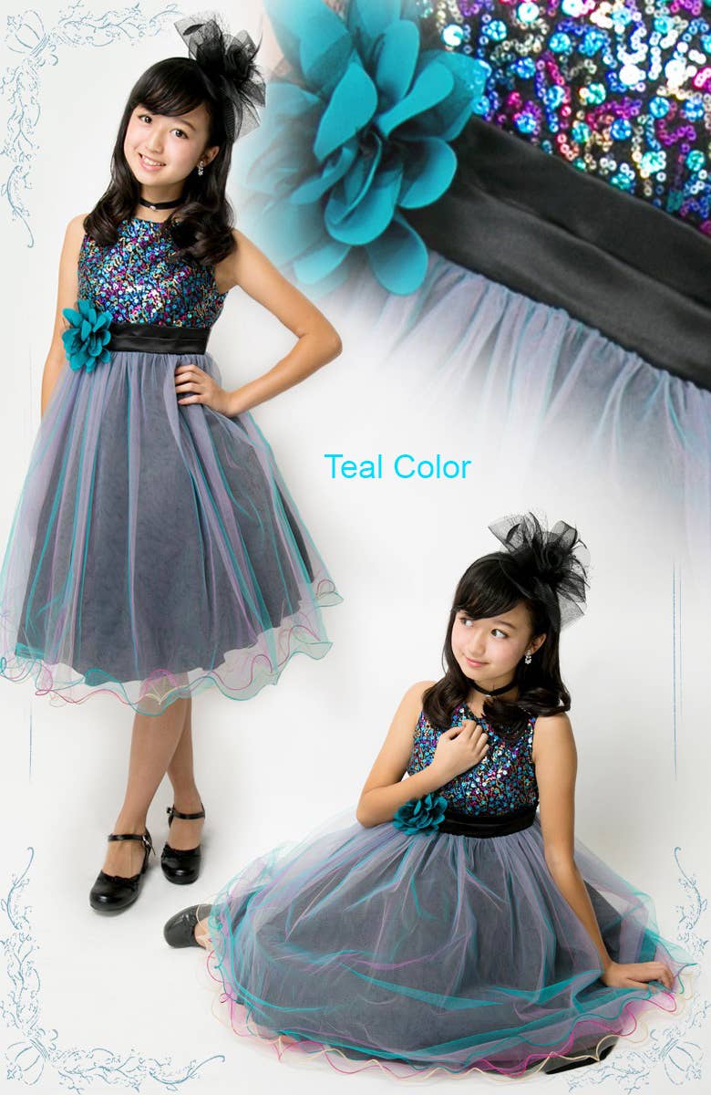 Angeline Kids - Wholesale Dress - Kids - Flower Girls Christmas Teal Beaded Sequin Tulle Dress3