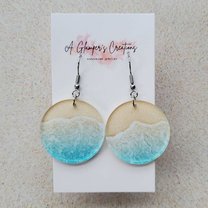 Beach / Ocean Summer Circle Acrylic Earrings for wholesale by A Glamper's Creations LLC