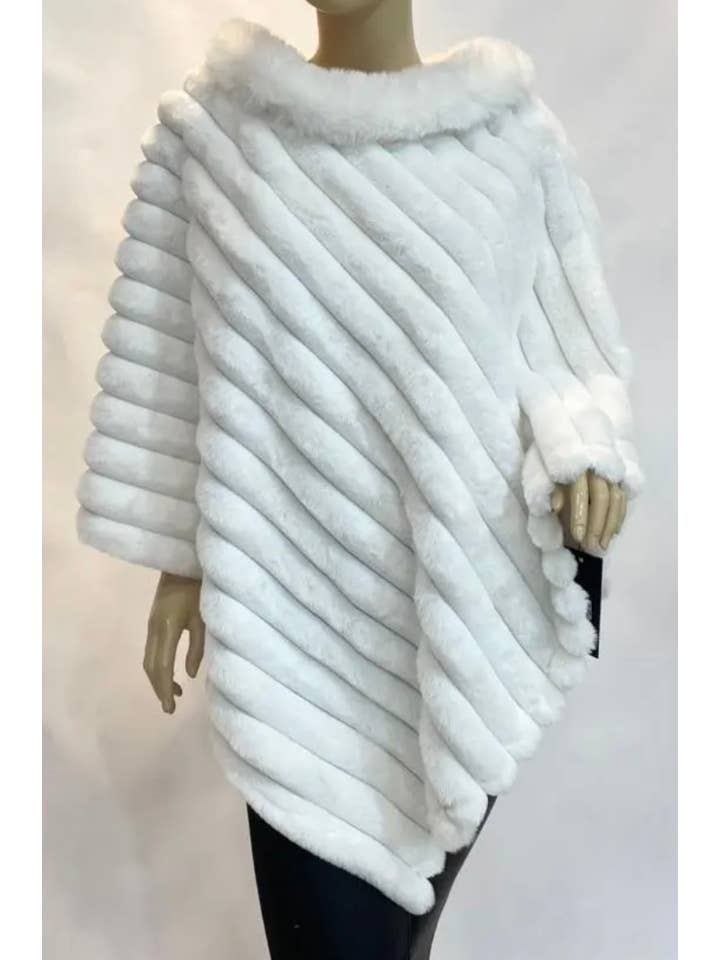 LOOWIE - Wholesale Poncho - Women's - 068 Luxurious Green Faux Fur Ribbed Poncho with Plush Collar