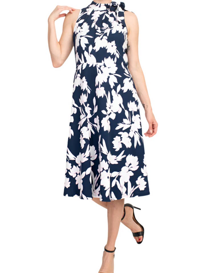 Navy Sandra Darren Floral Print Cotton Midi Dress for wholesale on Faire