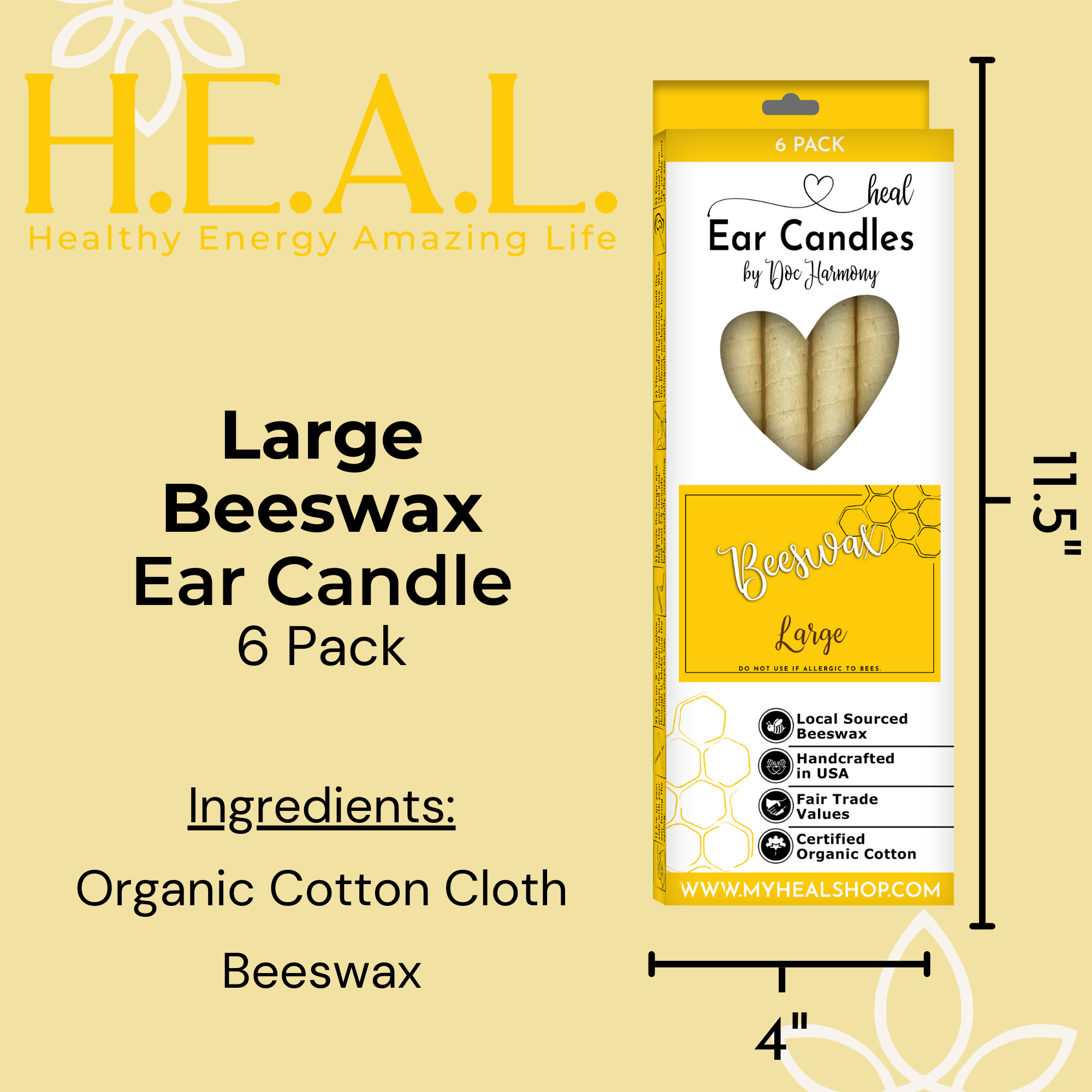 Healthy Energy Amazing Life - Wholesale Tapered Candle/Candlestick - Large Beeswax Ear Candles by Doc Harmony4