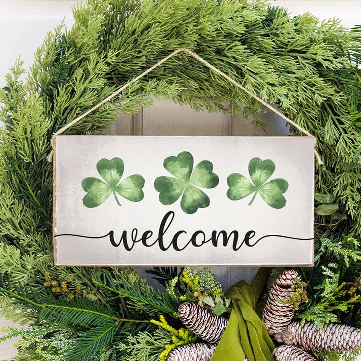 Welcome Shamrocks Twine Hanging Sign for wholesale by Rustic Marlin