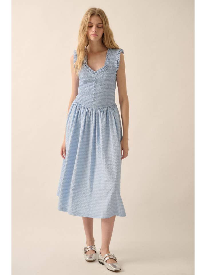 Promesa USA - Wholesale Dress - Women's - Check Plaid Smocked Ruffled Midi Dress