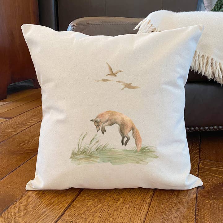 Watercolor Fox Scene - Square Canvas Pillow for wholesale by North & Pine