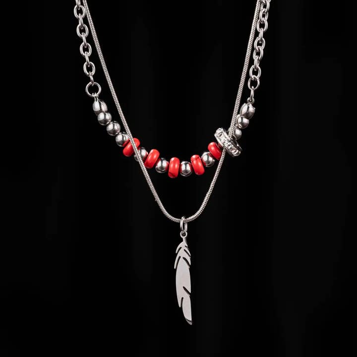 Feather Pendant Bead Necklace for wholesale by Coppertist.wu