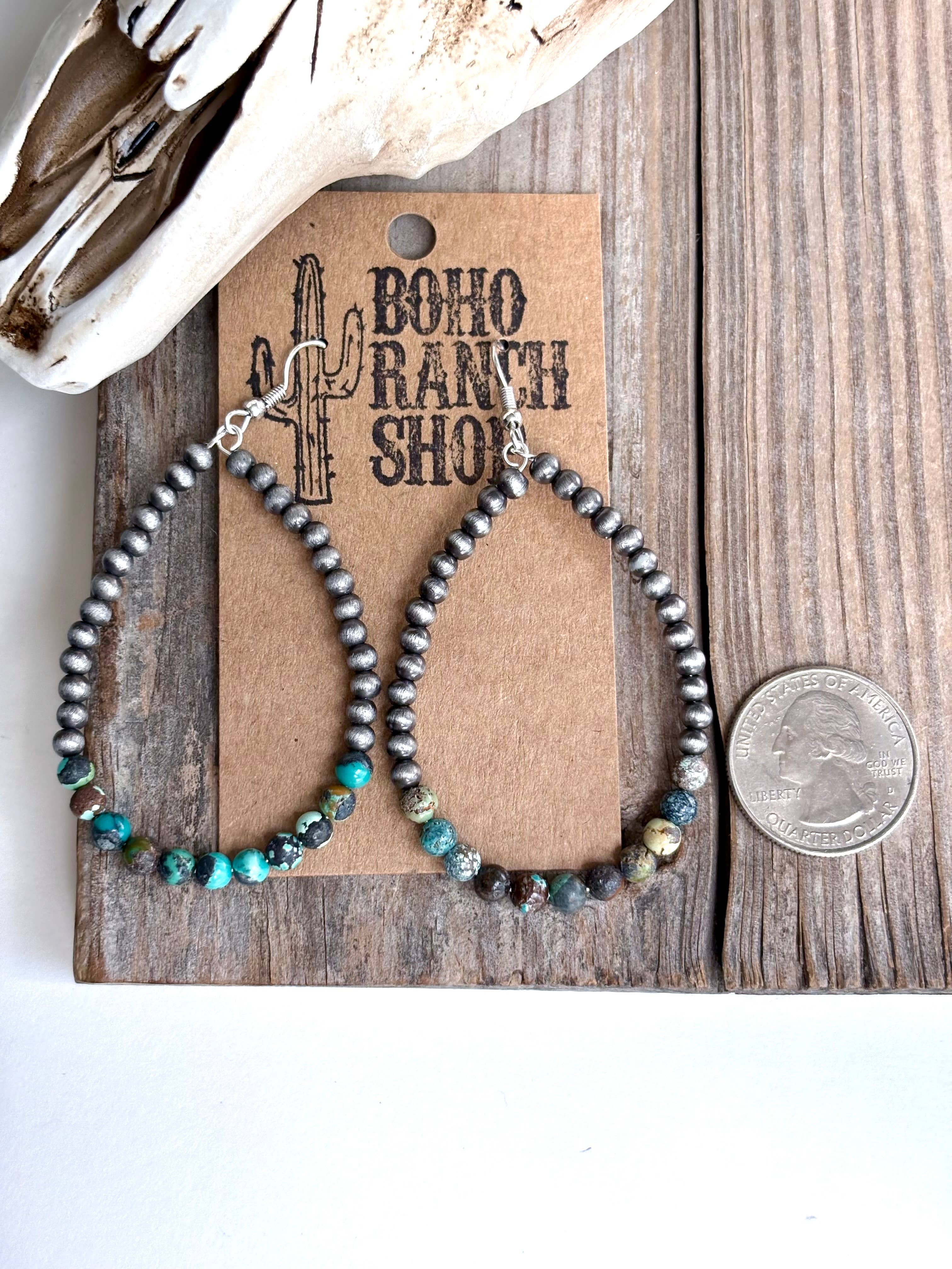 Boho Ranch Shop – wholesale Dangle earrings – Western Navajo Style Pearl Teardrop Hoop Dangle Earrings4