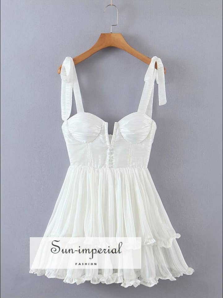 Women White Tie Cami Strap Spliced Neck Corset Style Layered for wholesale by Sun Imperial
