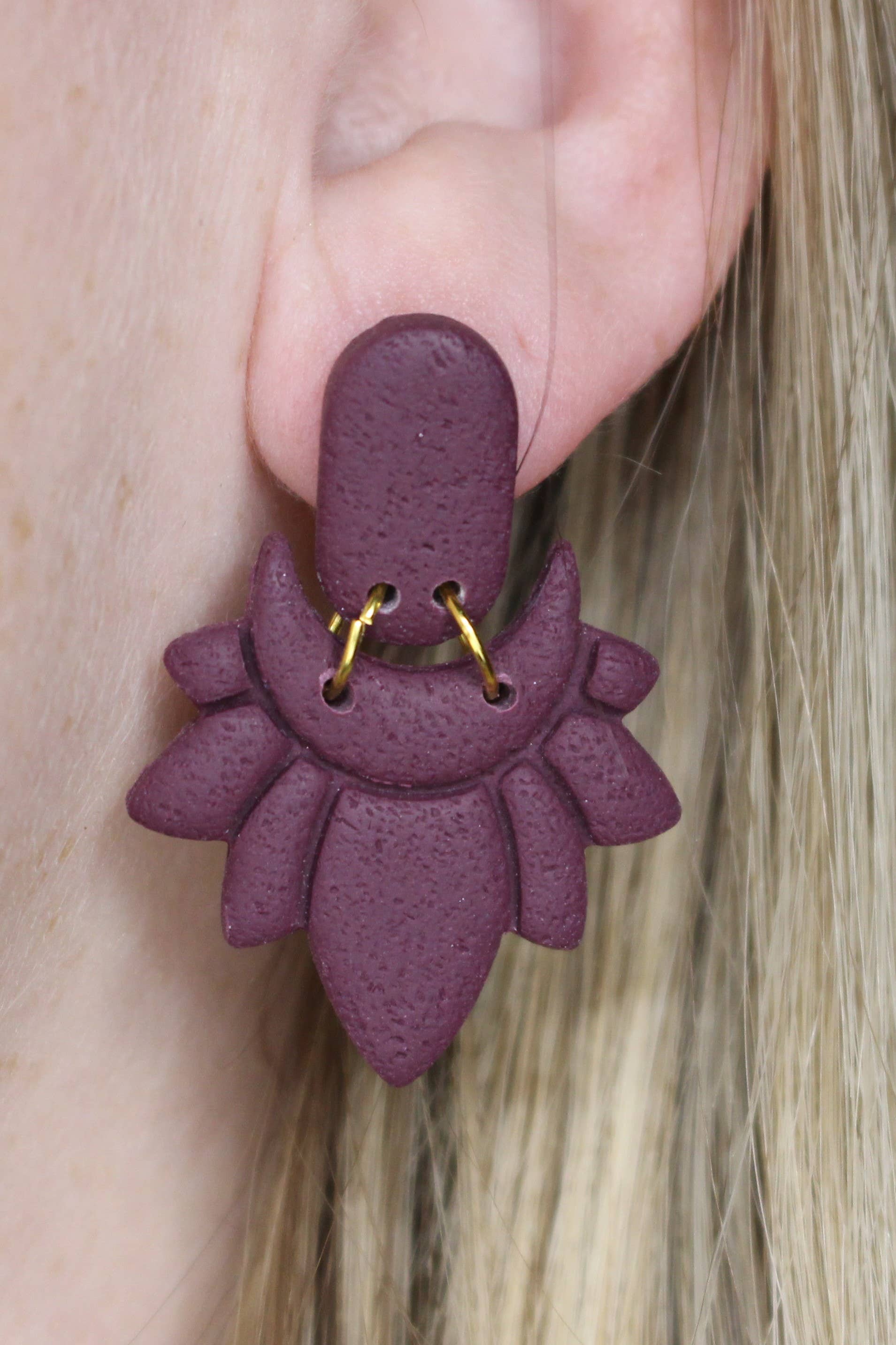 Fern and Arrow co. - Wholesale Dangle Earrings - Adara- Polymer clay maroon bohemian boho dangle earring2