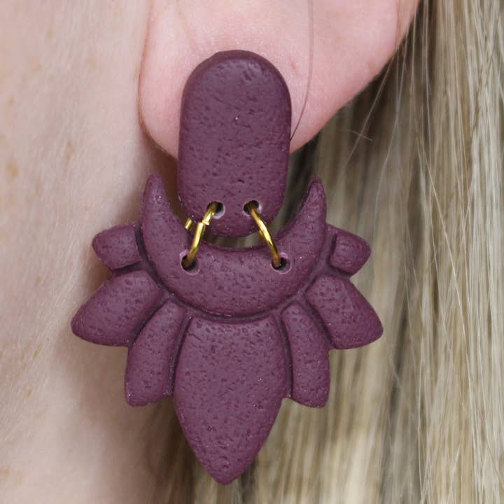 Fern and Arrow co. - Wholesale Dangle Earrings - Adara- Polymer clay maroon bohemian boho dangle earring2