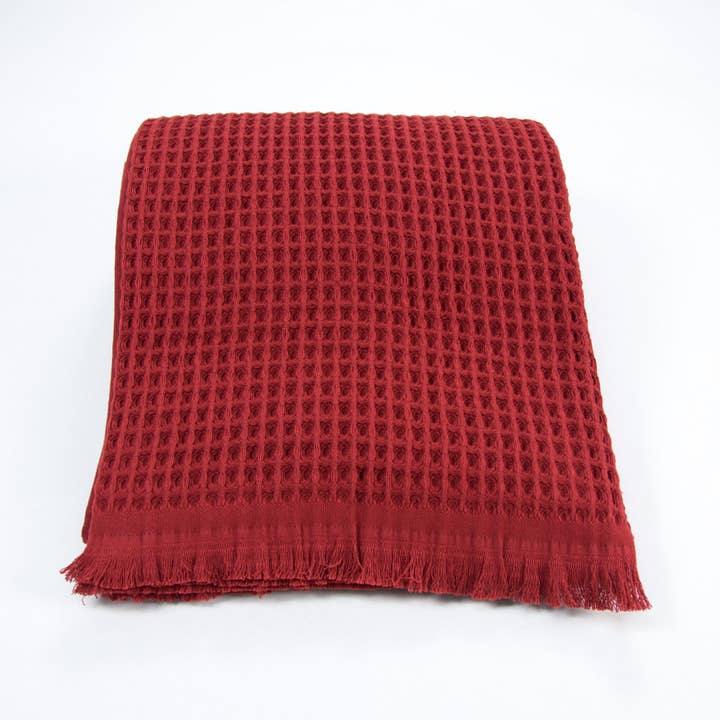Waffle pique blanket, plaid Indian red for wholesale by Yolunda