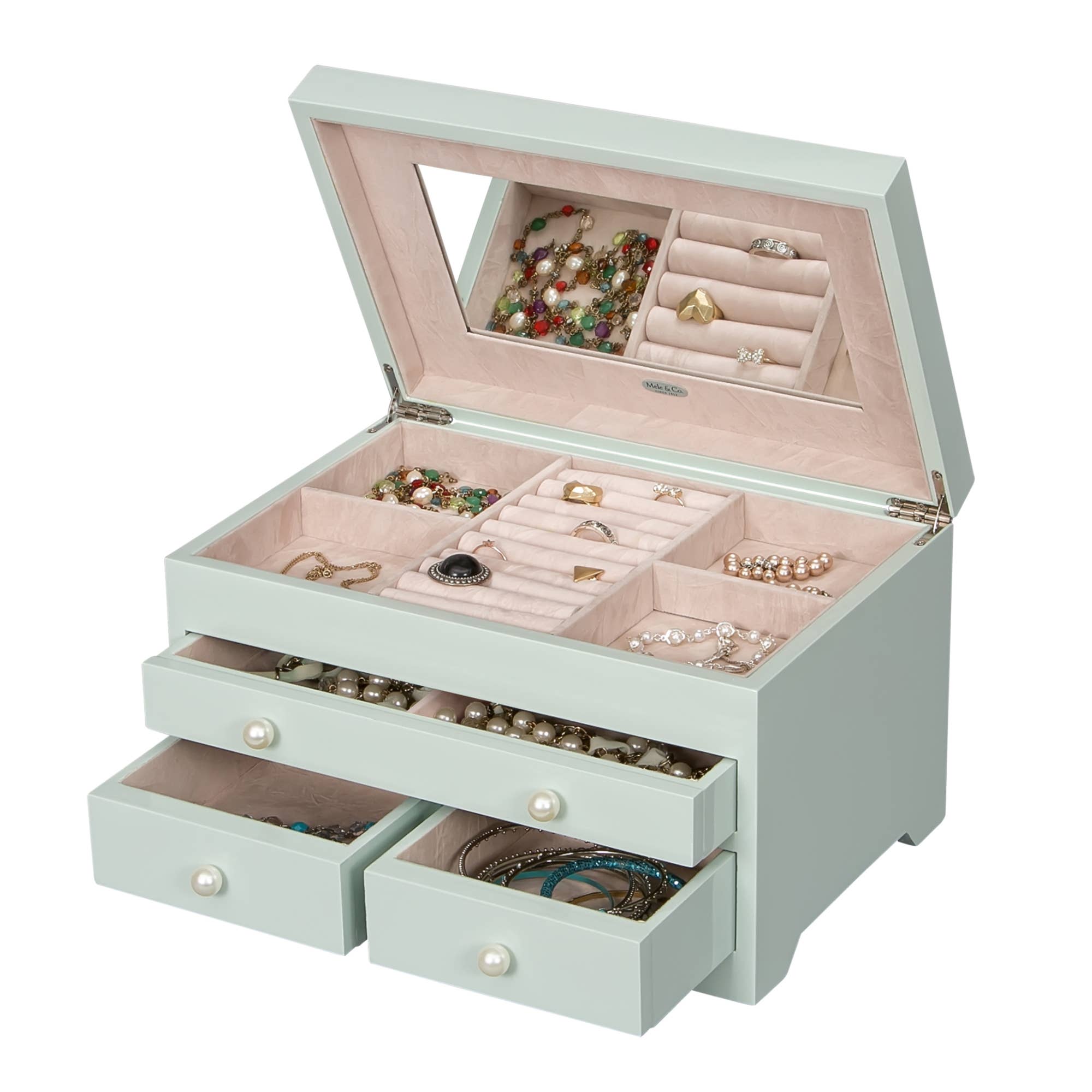 Mele and Co (Canada) - Wholesale Jewelry Box/Organizer - Mele and Co Bianca Wooden Jewelry Box in Seafoam Finish3