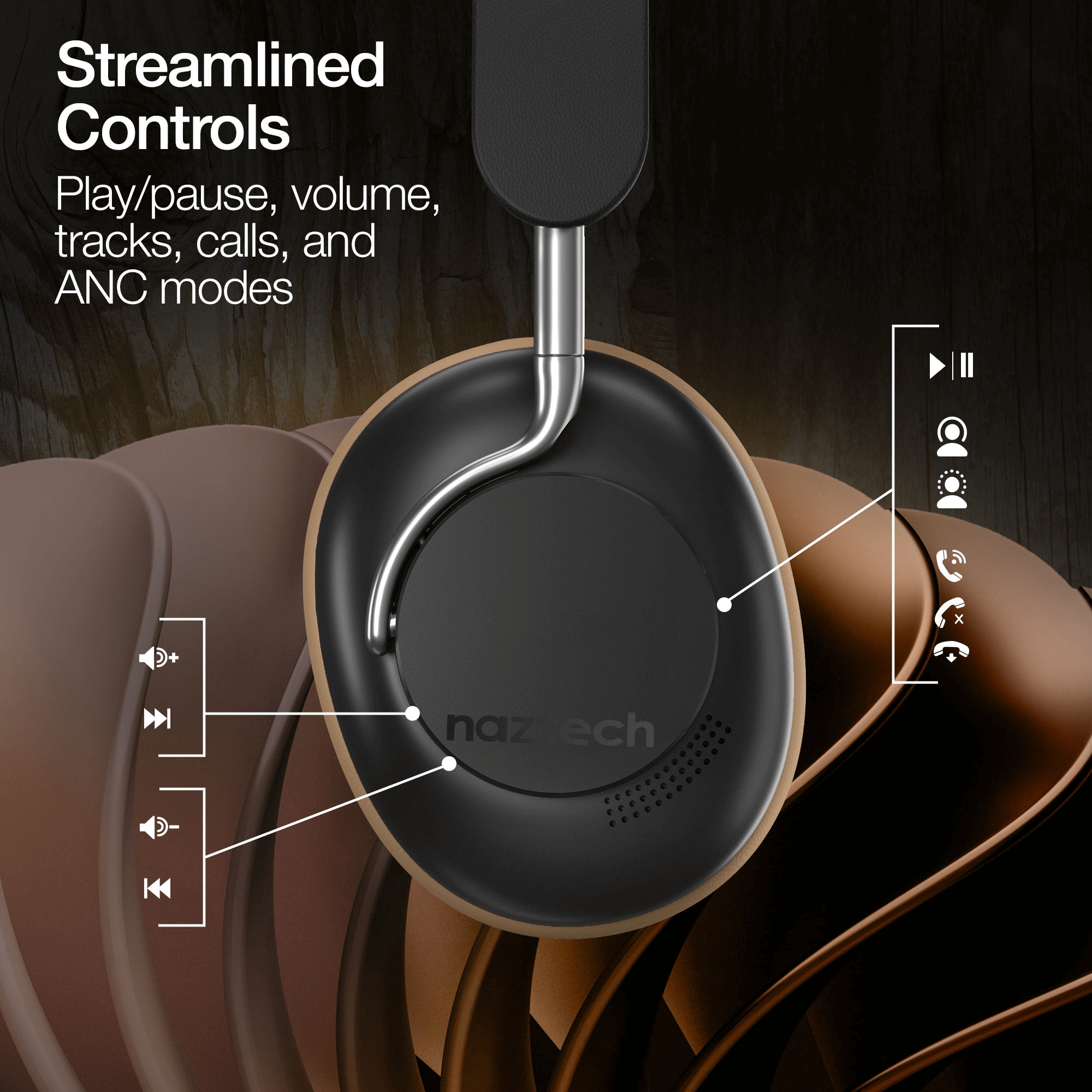 JupiterGear Home - Venta al por mayor Auriculares - Auriculares inalámbricos con cancelación activa de ruido Naztech Aura 360 ANC32