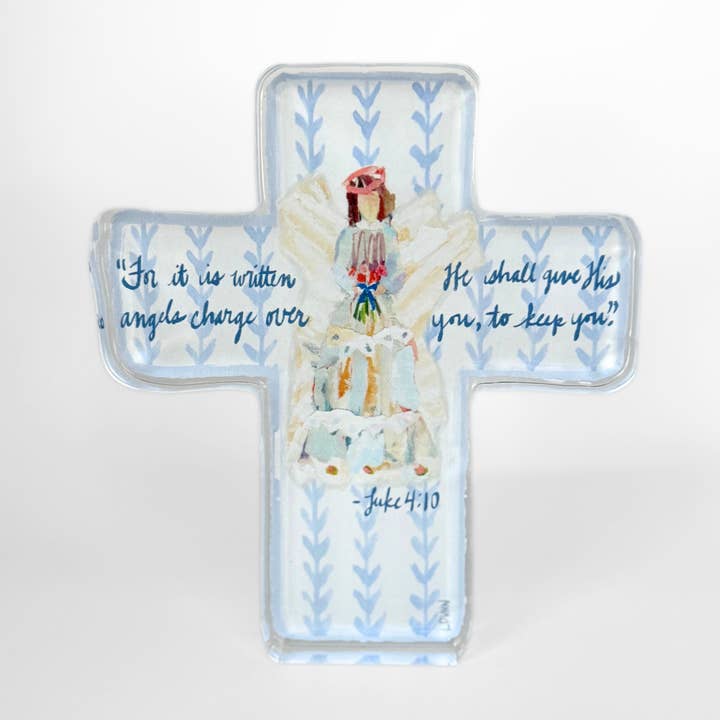 Angels to Watch Over Us Acrylic Cross for wholesale by Lauren Dunn