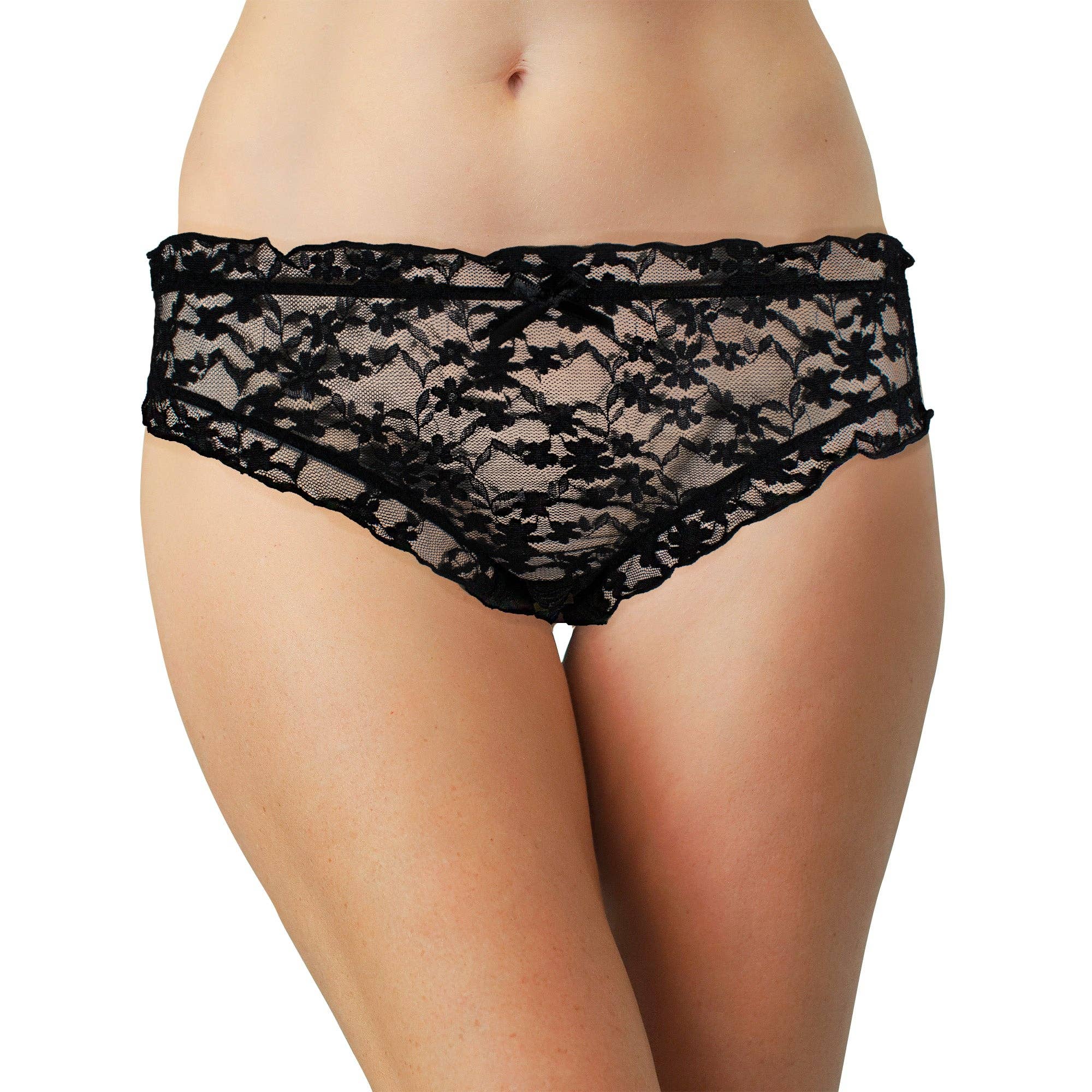Teri Lingerie's Love Libby Panties - Wholesale Underwear - Women's - Black Lace Bikini with Ruffles1