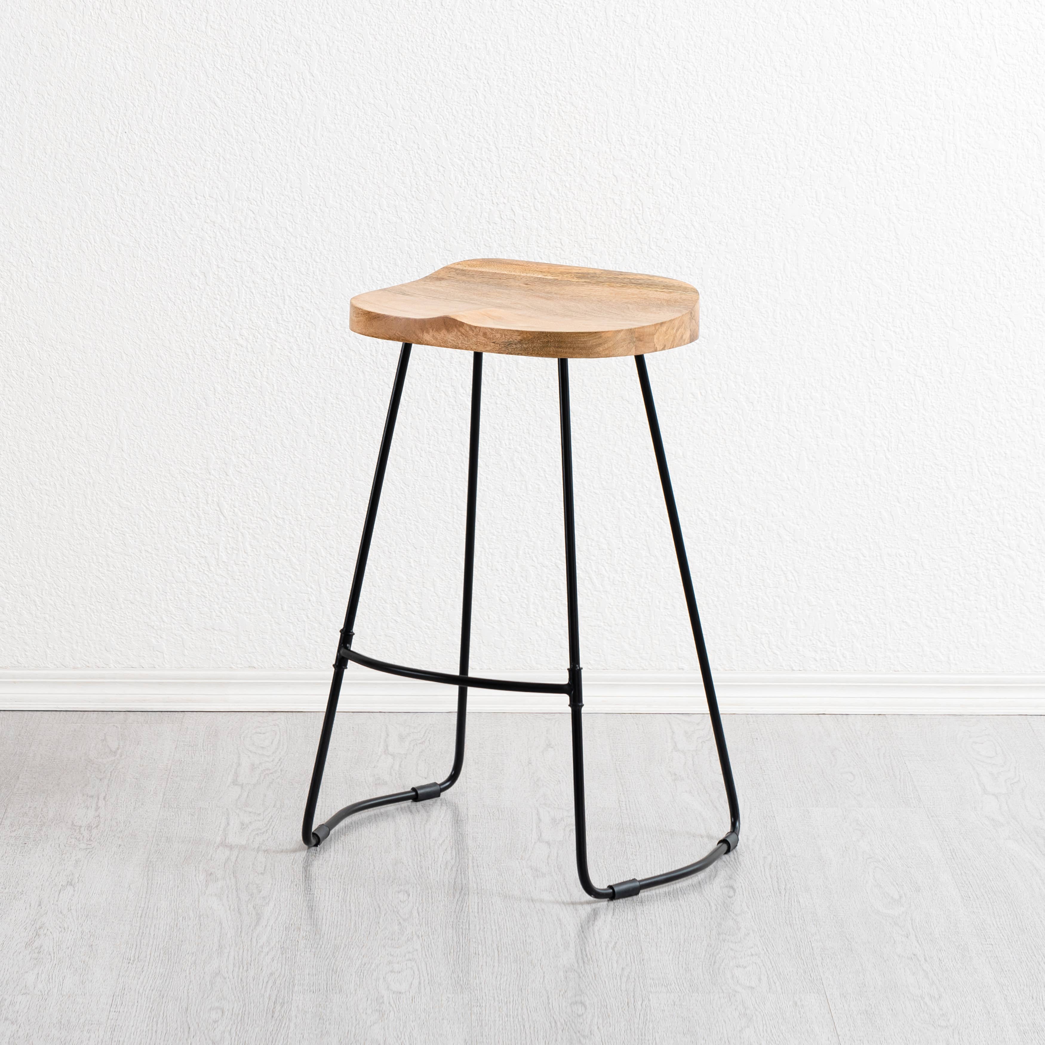 MH London - Vente Tabouret - Tabourets de bar de cuisine avec siège en selle en bois massif Rombass2