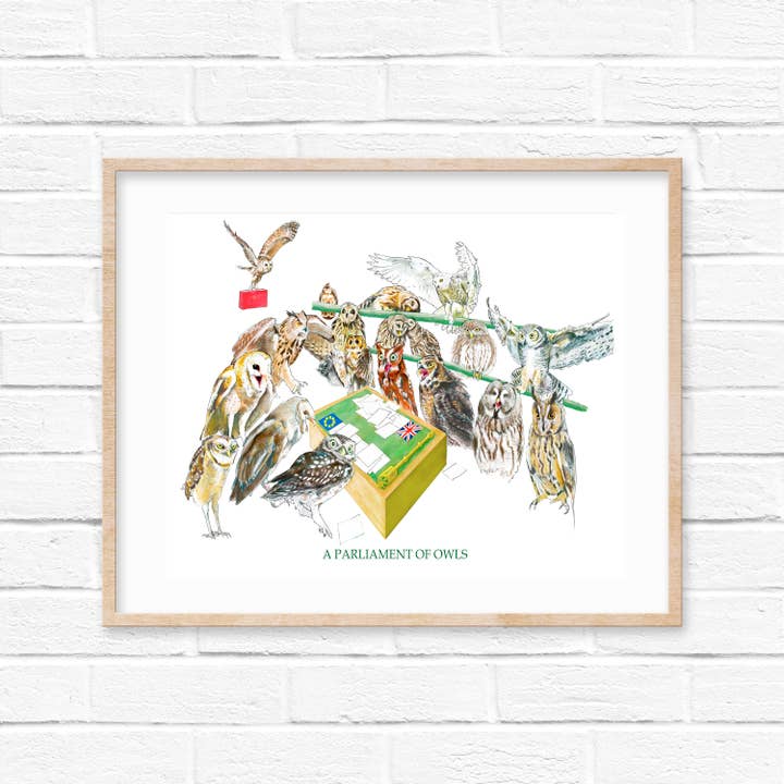 A Parliament Of Owls, Collective Nouns, Owl Print for wholesale by Sarah Gregory Designs