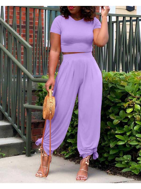 Queen Fashion - Wholesale Top & pants set (NOT Loungewear) – Women's - plain o neck crop flared top pants sets3