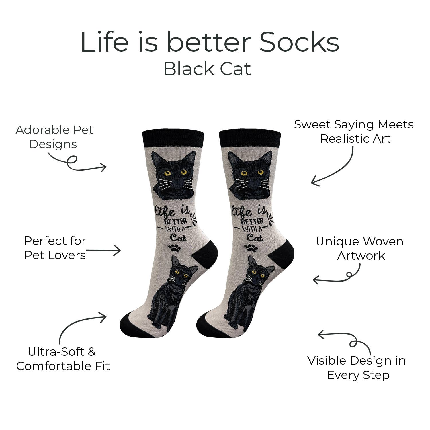 E&S Pets - Wholesale Socks - Unisex - Black Cat Socks - Fun Novelty Crew Socks - Unisex1