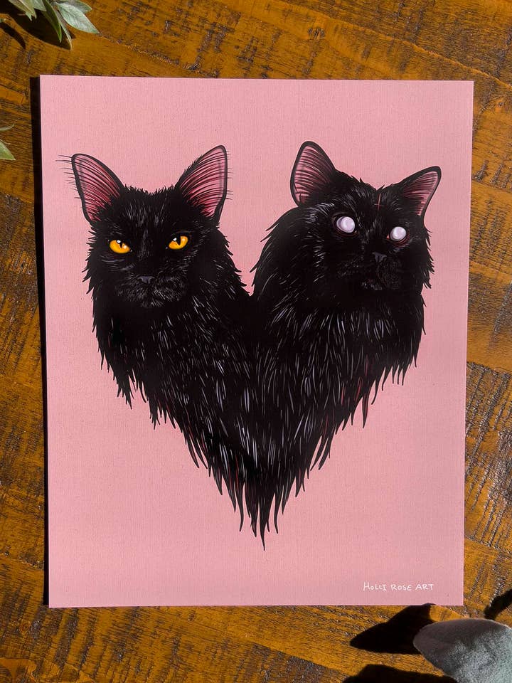 Meep and Moe Double Headed Cat Print for wholesale by Holli Rose Art