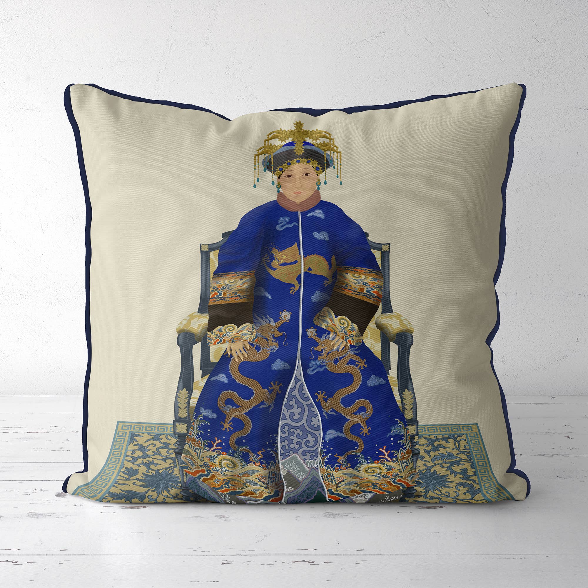 FabFunky Ltd - Wholesale Throw/Decorative Pillow - Chinese Emperor/Empress 2 Blue Chinoiserie pillow cushion6