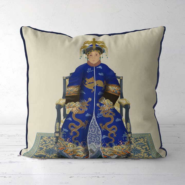 FabFunky Ltd - Vente Coussin décoratif - Coussin d'oreiller Chinoiserie bleu Emperor/Empress 26