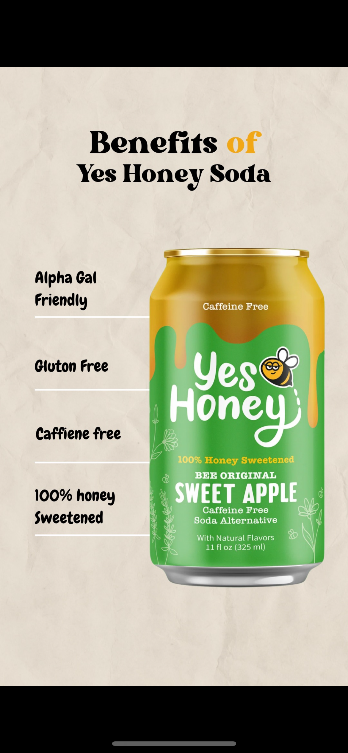 Yes Honey - Wholesale Soda/Carbonated Drink - Yes Honey - 100% Honey Sweetened Soda- Apple 7