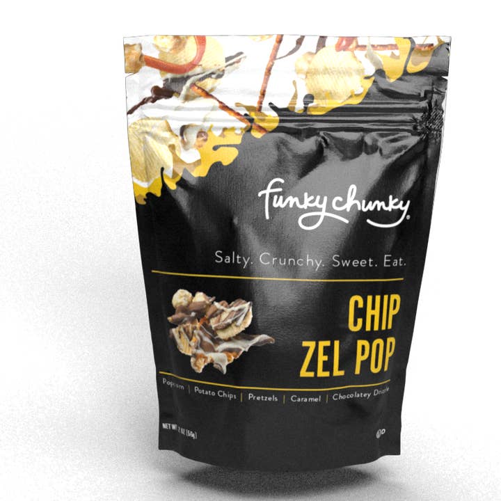Funky Chunky - Wholesale Popcorn - Chip Zel Pop | Caramel Popcorn with Chocolate | 2 OZ Bags 1
